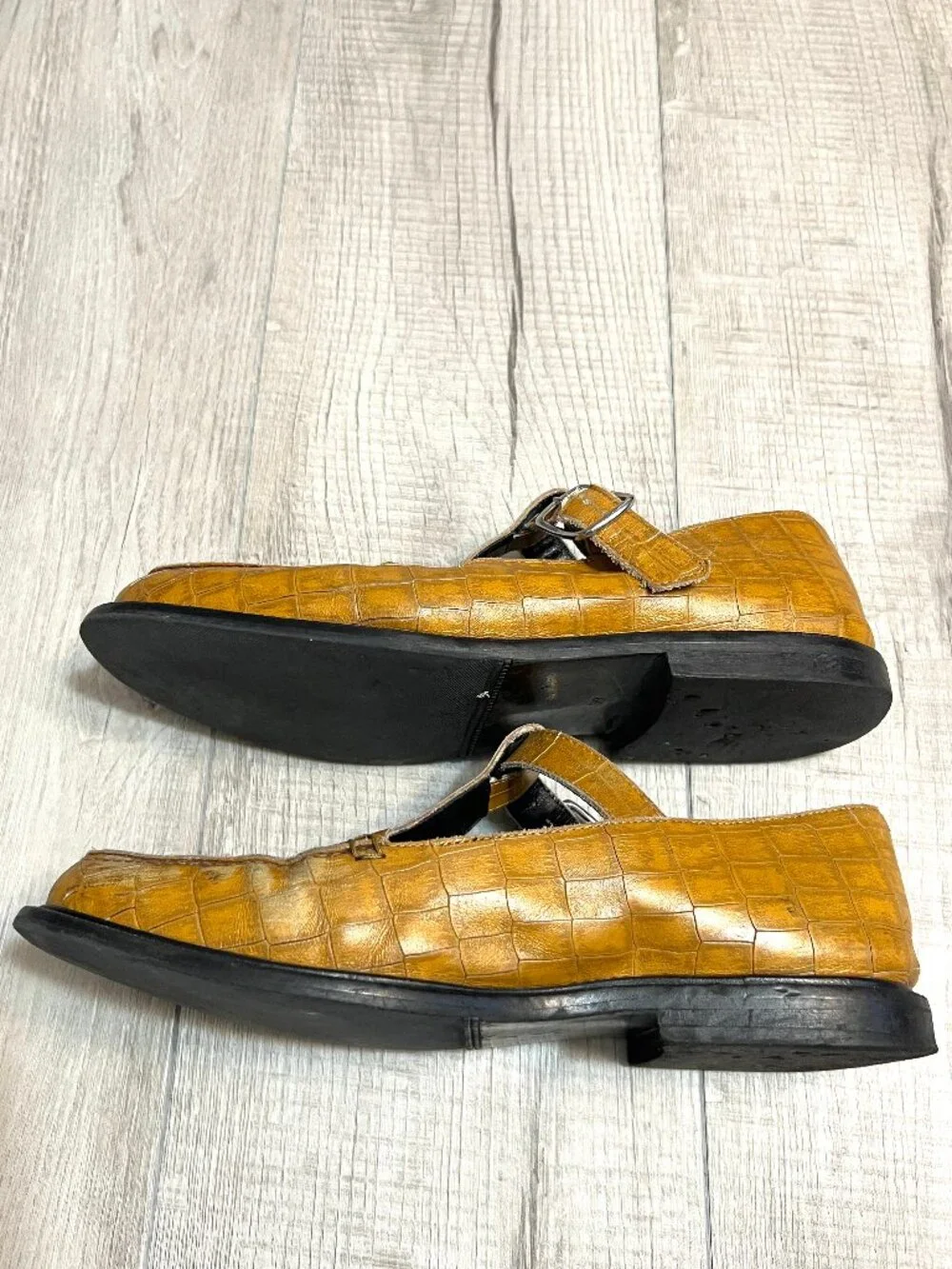 Maguire Shoes Gala Dijon Yellow Croc Leather Mary Jane Flats Size 39 Academia